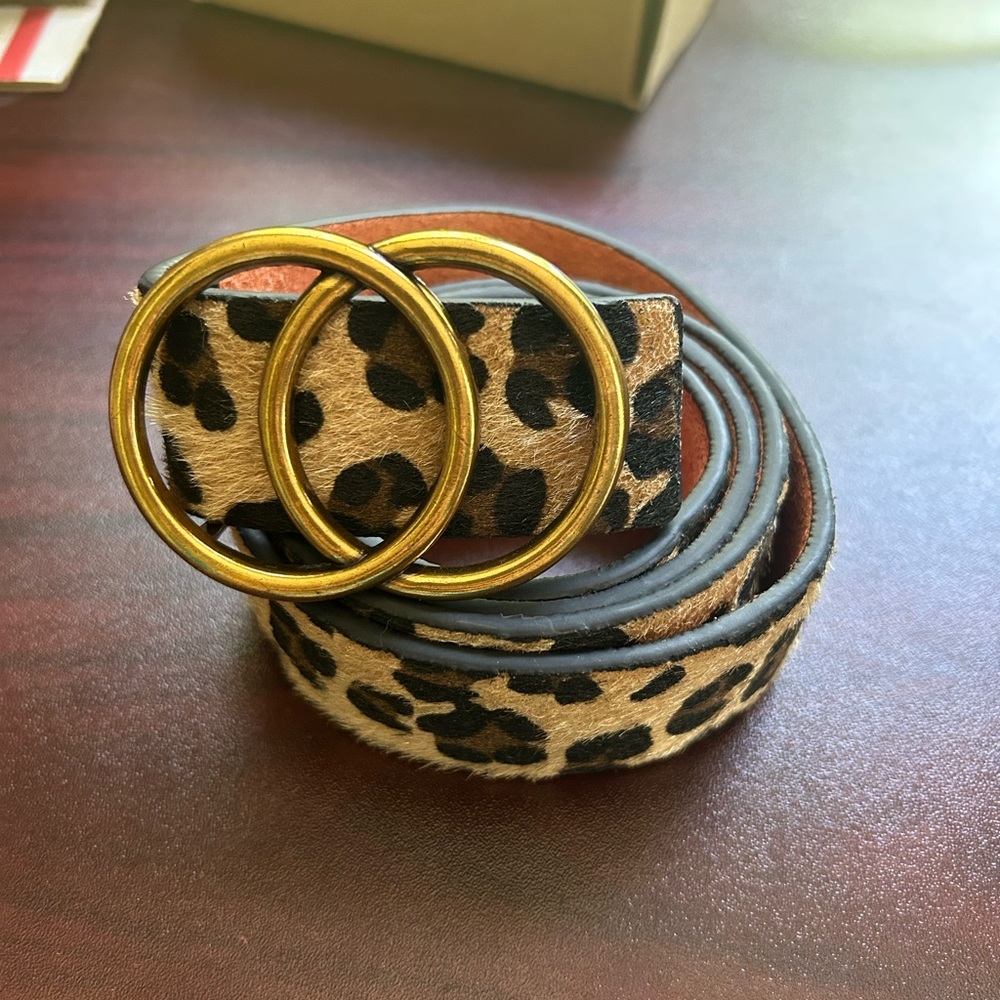 Leopard Print Belt with Gold Buckle